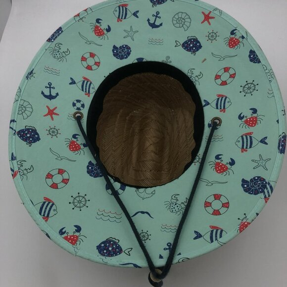 Kenny K Straw Sun Hat – Wide Brim – Chin Cord – Nautical Print Underbrim – XL main image 6